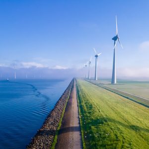 Offshore,Windmill,Park,With,Clouds,And,A,Blue,Sky,,Windmill